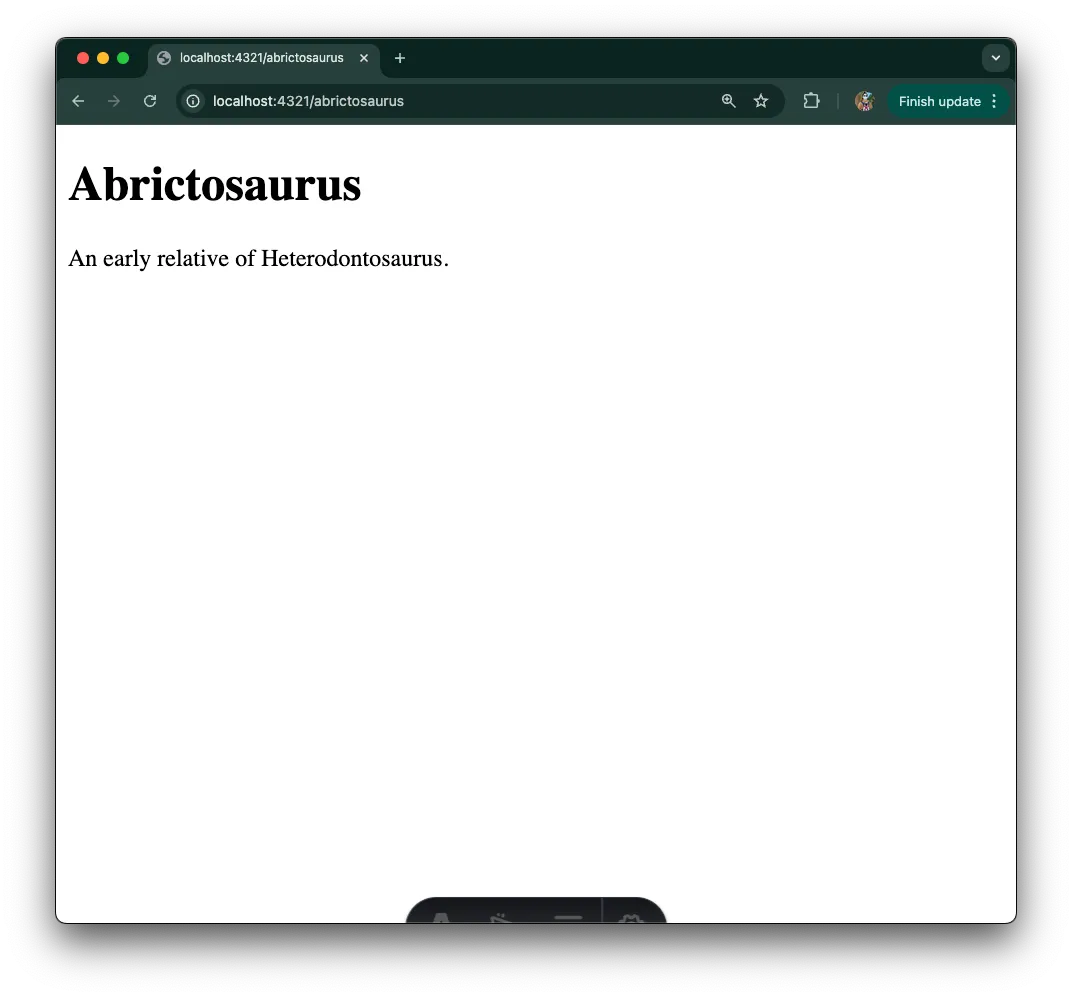 Rendering a dynamic page for abrictosaurus